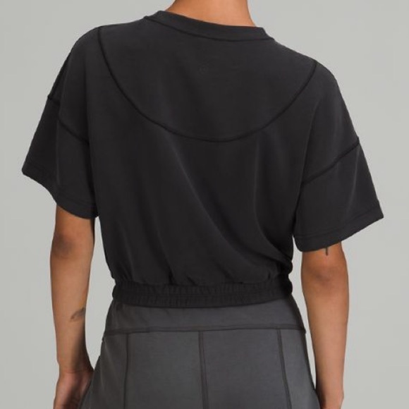 LULULEMON Softstreme Gathered T-Shirt Black Dark Grey Short Sleeve Top Sz 2 - Picture 1 of 8